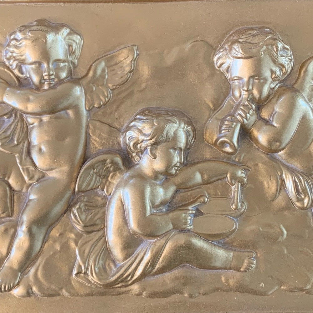 Vintage Gold Eros Musical Cherub Wall Hanging (Approx. 16" x 9") - Picture 7 of 9